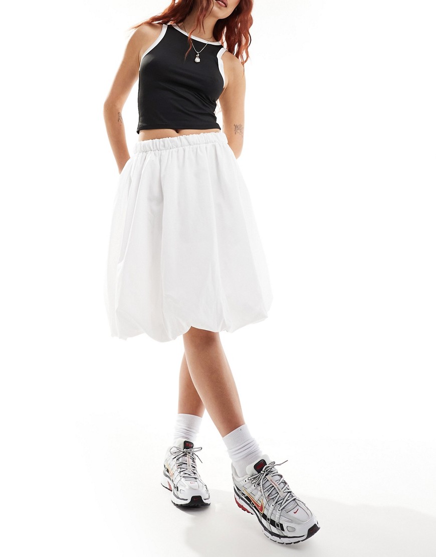 COLLUSION poplin midi puffball skirt in white