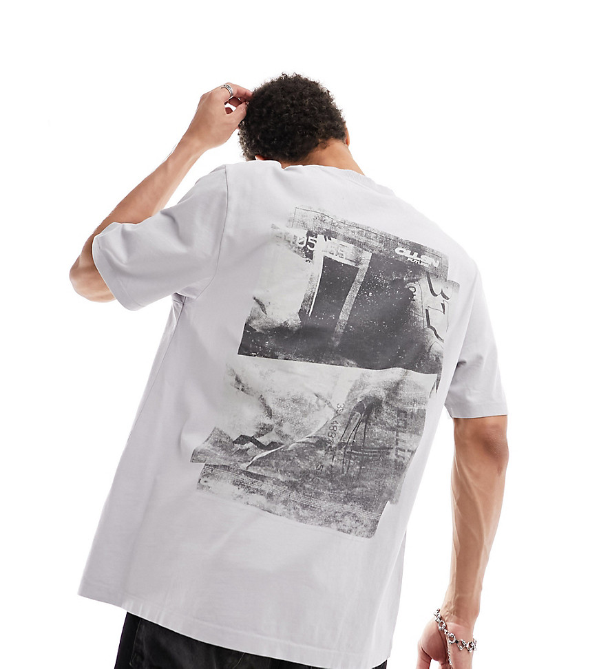 COLLUSION Skater fit back polaroid graphic print t-shirt in washed stone-Neutral