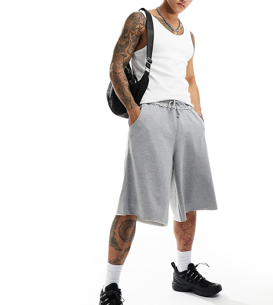 COLLUSION Skater long line fit jersey jogger short in grey marl