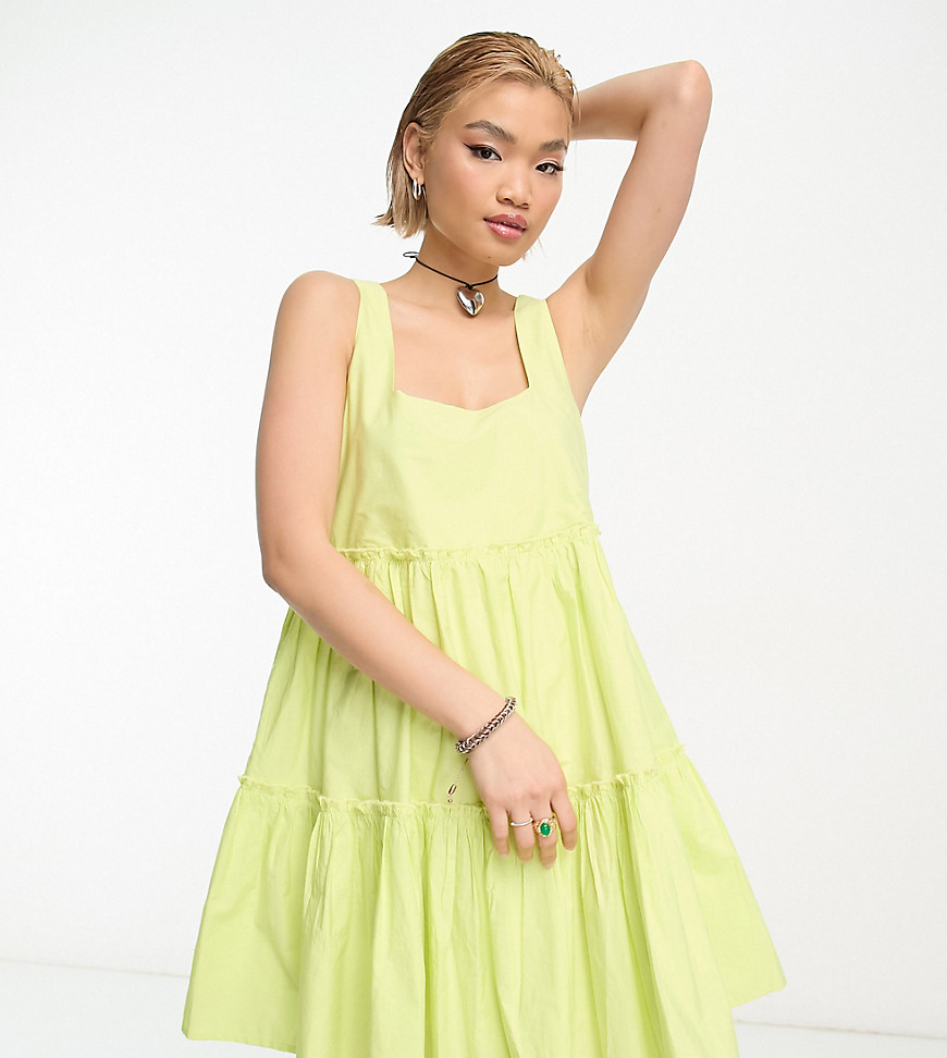 COLLUSION tiered volume mini summer dress in lime-No colour