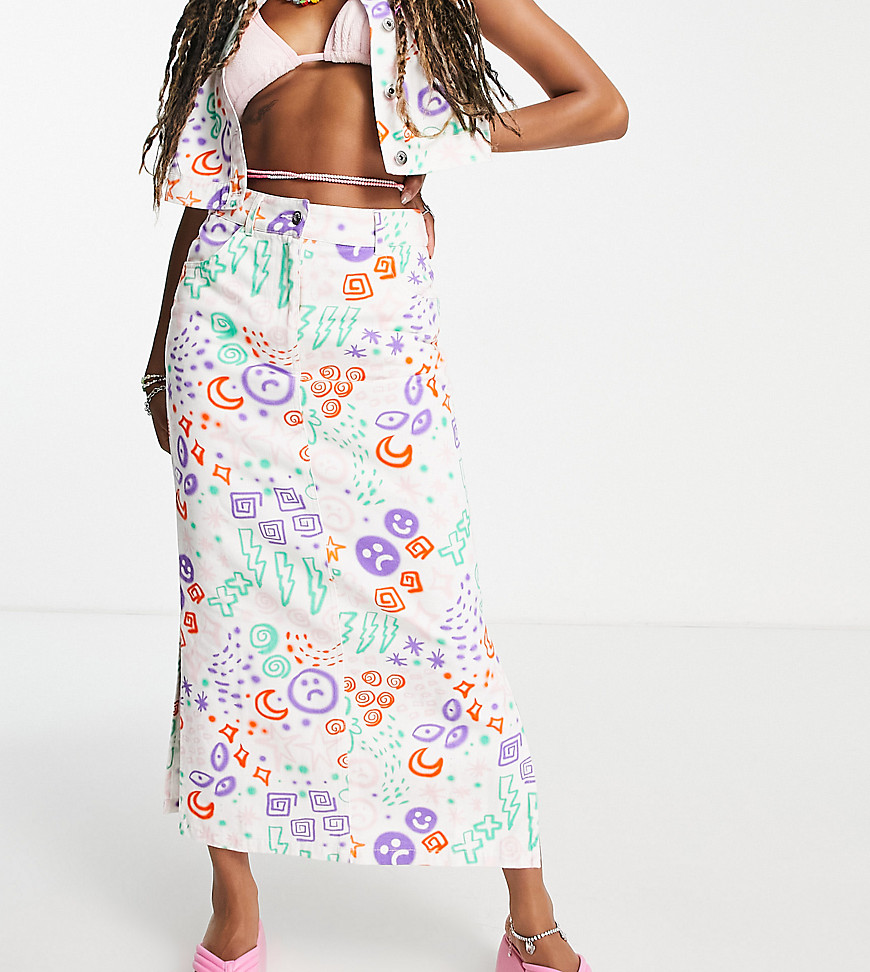 COLLUSION twill abstract print pencil skirt in multi