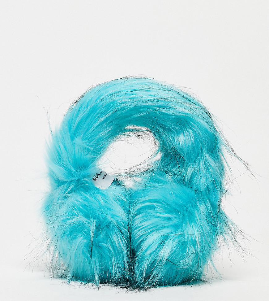 COLLUSION Unisex faux fur fluffy ear muffs in blue