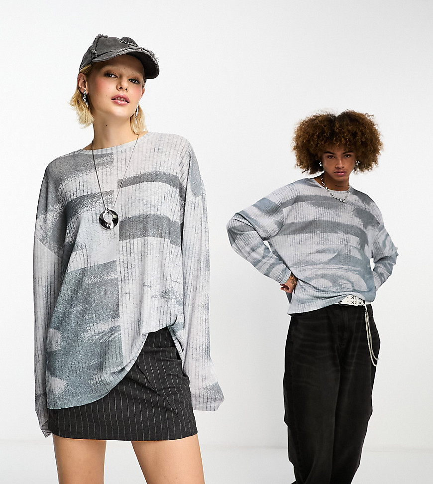 COLLUSION Unisex long sleeve printed mesh skater t-shirt in grey