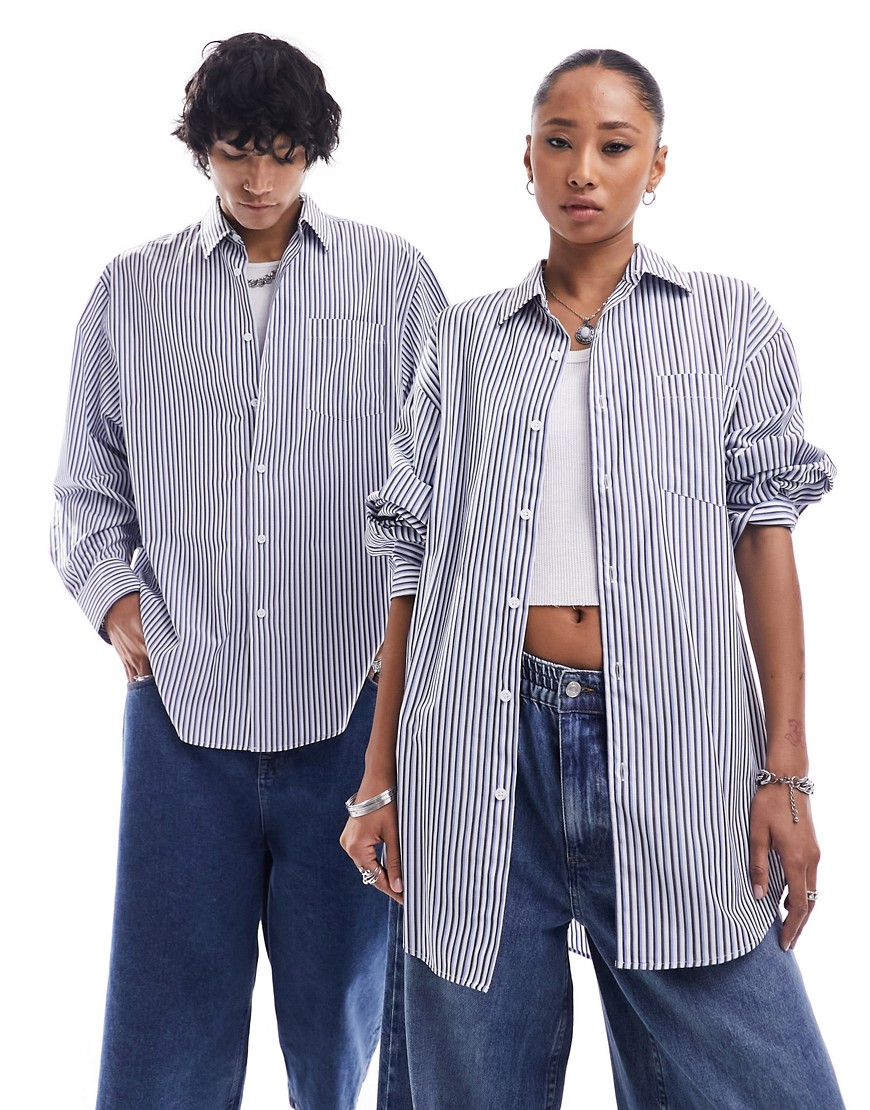 COLLUSION Unisex oversized stripe shirt in white and blue stripe