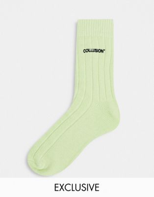COLLUSION Unisex socks with small logo in neon green - Click1Get2 Black Friday