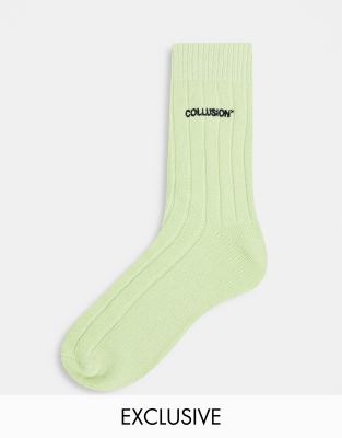 COLLUSION Unisex socks with small logo in neon green - Click1Get2 Hot Best Offers&secure=symbol2&set=par&sort_by=best Match