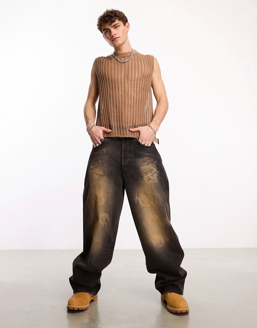 COLLUSION X015 super baggy low rise jeans in oil wash-Blue