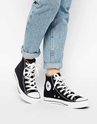 black converse high tops on feet