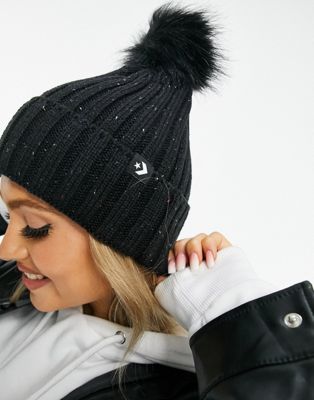 Converse beanie with faux fur pom pom in black - Click1Get2 Black Friday