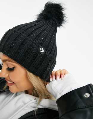 Converse beanie with faux fur pom pom in black - Click1Get2 Half Price