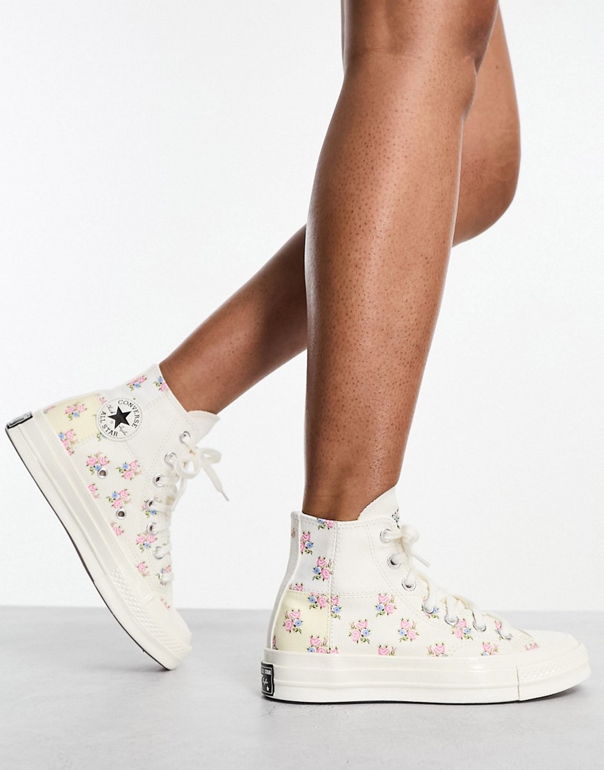Converse Chuck 70 Hi sneakers with flower embroidery in off-white - WHITE