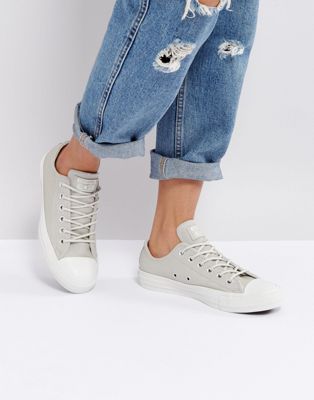 Converse Chuck Taylor Ox Sneakers In Gray Leather