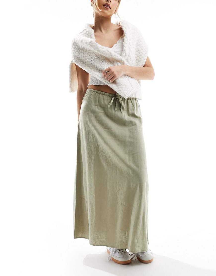 Cotton On maxi shift skirt in sage linen-Green