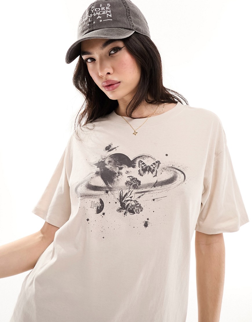 Cotton On oversized t-shirt with divine cosmos graphic in stone-White
