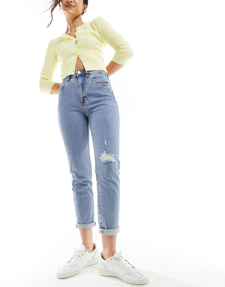 Cotton On stretch mom jean in jetty blue rip