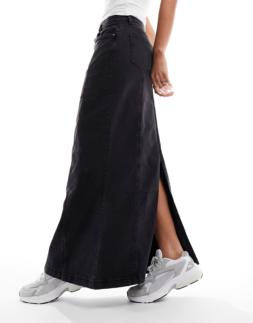 Cotton:On Panel Flare Denim Maxi Skirt in graphite black