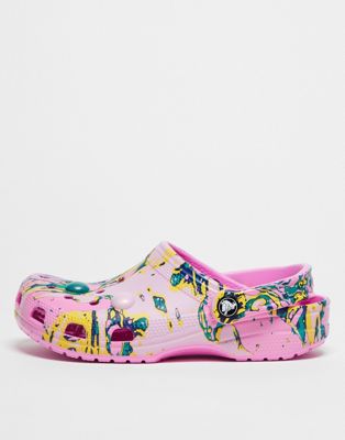 unisex ASOS exclusive classic bubble marble clogs in taffy pink multi