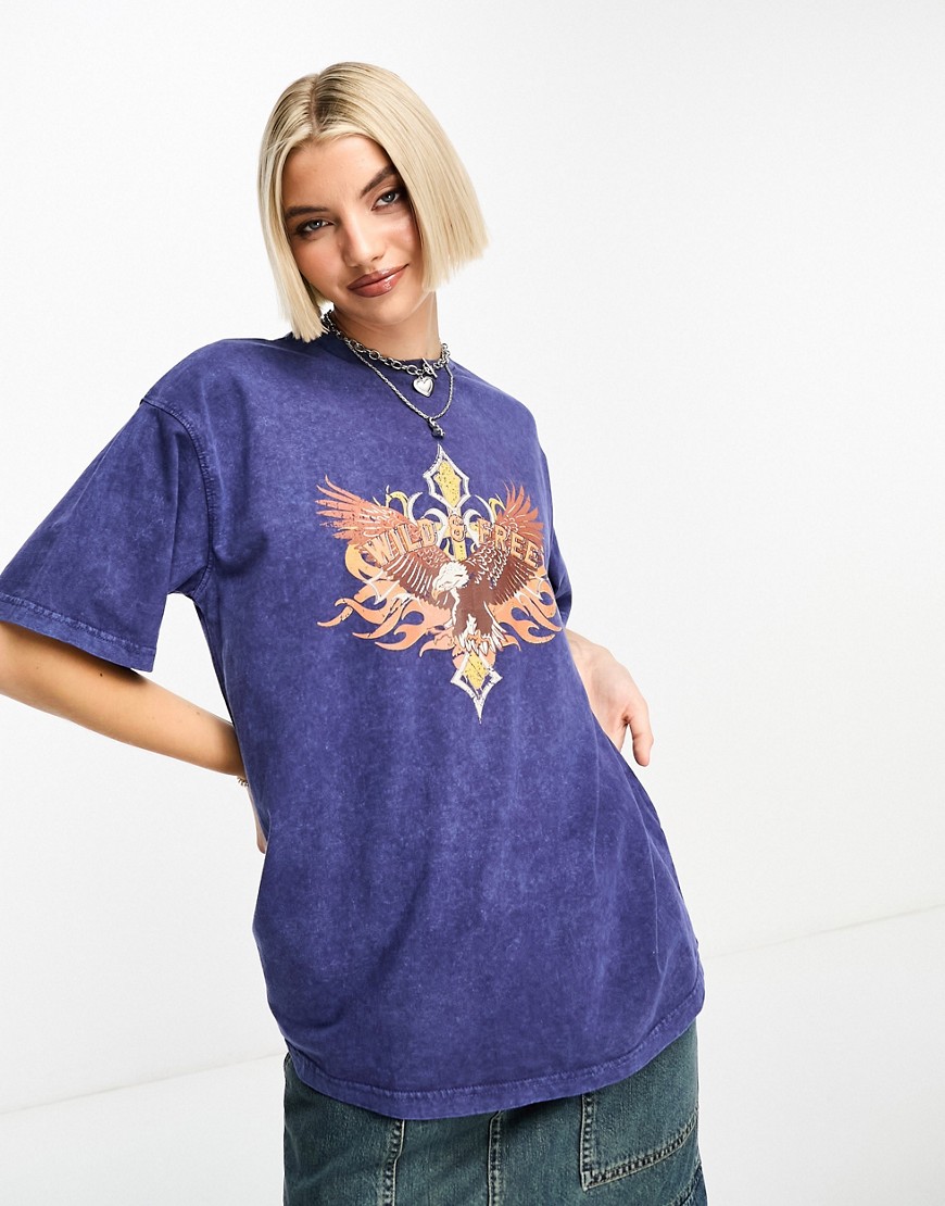 Daisy Street relaxed t-shirt with vintage print-Navy