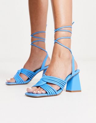 strappy heeled sandals in blue