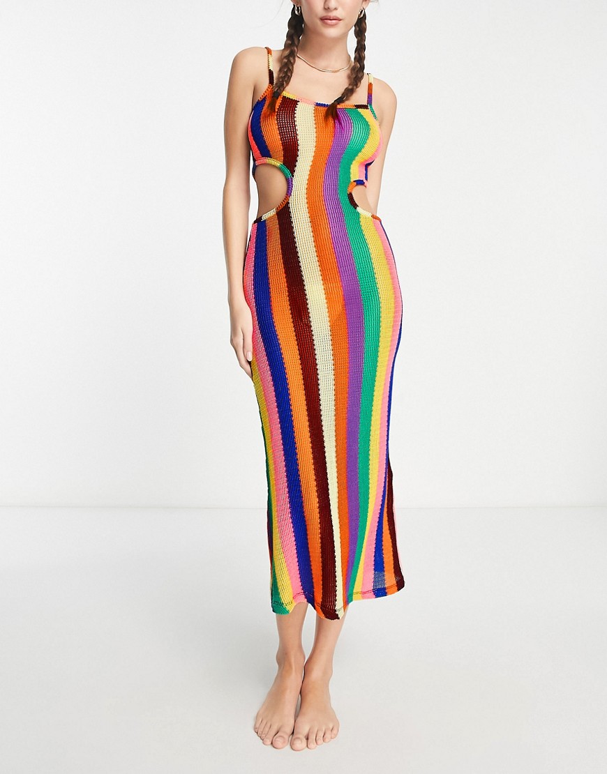 Damson Madder textured knit cut out summer dress in multi stripe