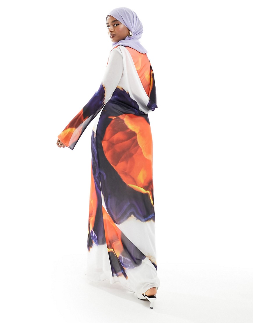 Daska drape back maxi dress in placement print-Multi