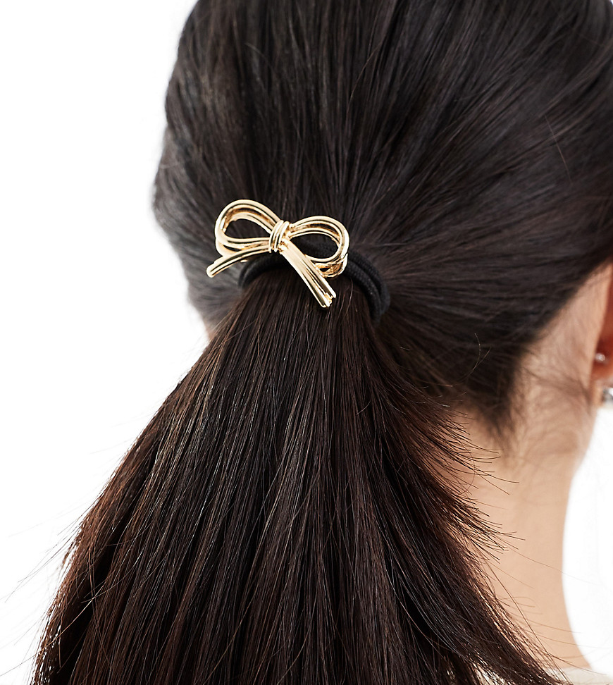 DesignB London bow detail hair tie in gold - GOLD