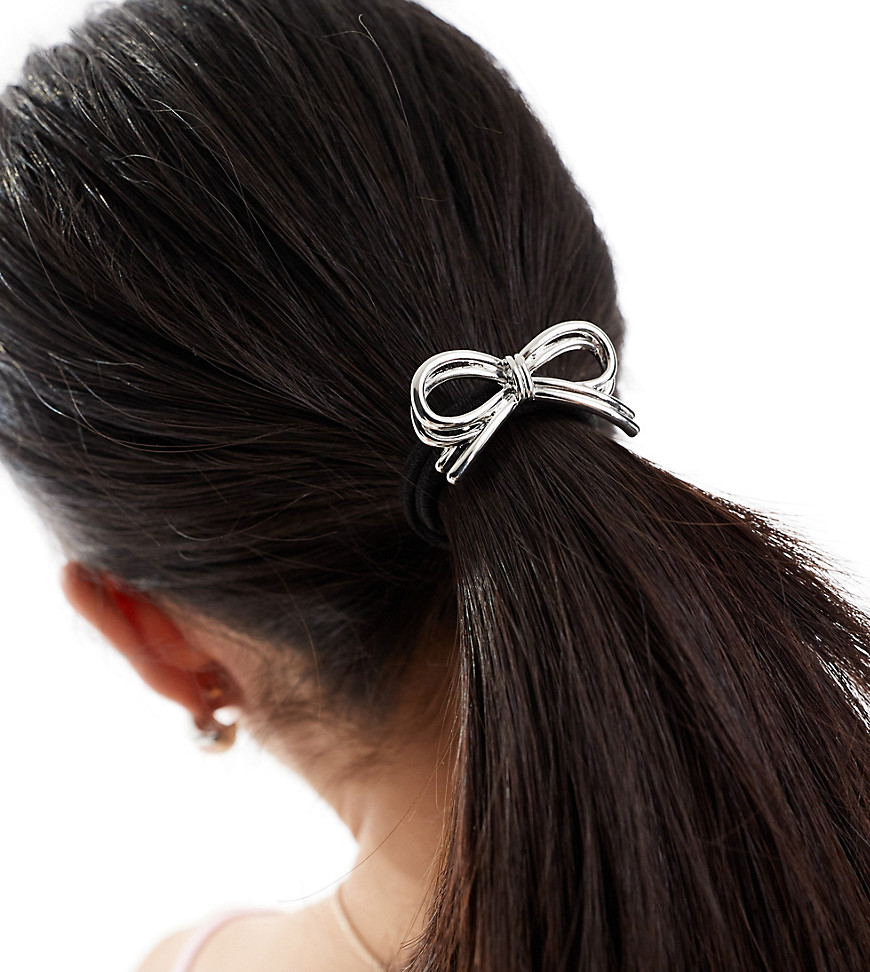 DesignB London bow detail hair tie in silver - SILVER