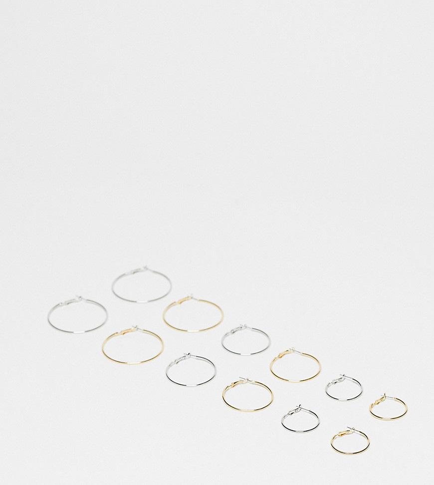 DesignB London pack of 6 mixed size hoop earrings in gold and silver