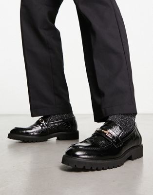 croc loafers in black leather