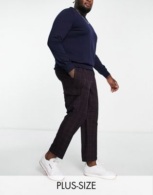 Devils Advocate Plus oversized checked cargo pants in burgundy - Click1Get2 Offers
