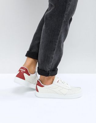 Diadora B. Elite Premium Embossed Sneakers In White & Red