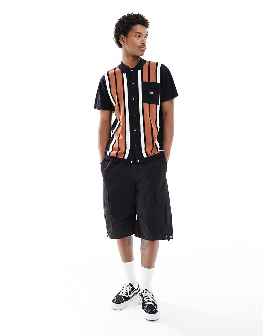 Dickies fieldale striped knitted polo shirt in black-Multi