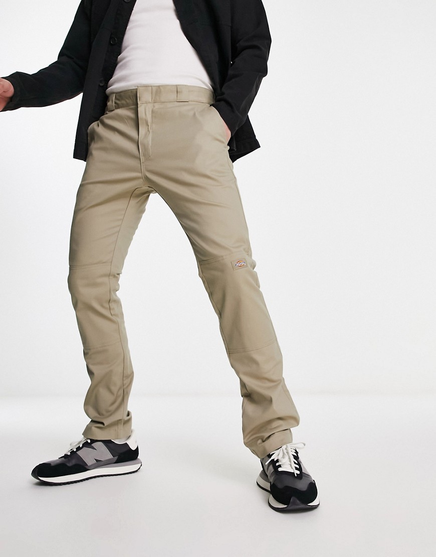 Dickies slim skinny double knee work chino trousers in khaki-Green