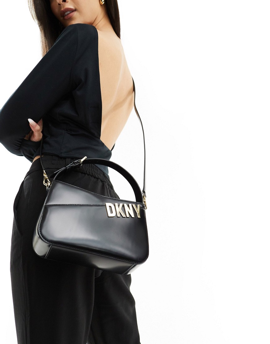 DKNY Alison leather shoulder bag with crossbody strap in black