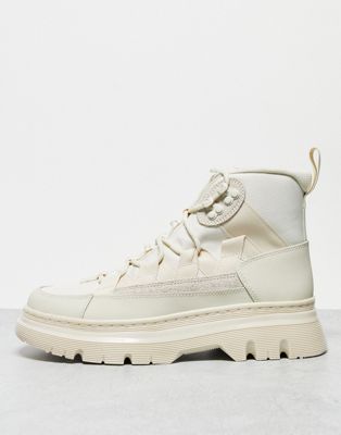 boury 8 eye boots in off white leather