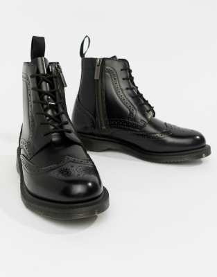 dr martens delphine brogue black leather lace up flat ankle boots