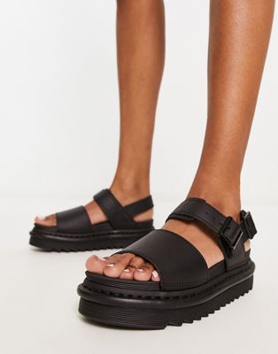 Voss black leather flat chunky sandals