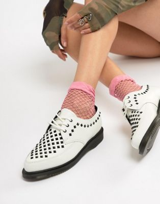 Dr Martens Willis White Leather Studded Flat Shoes