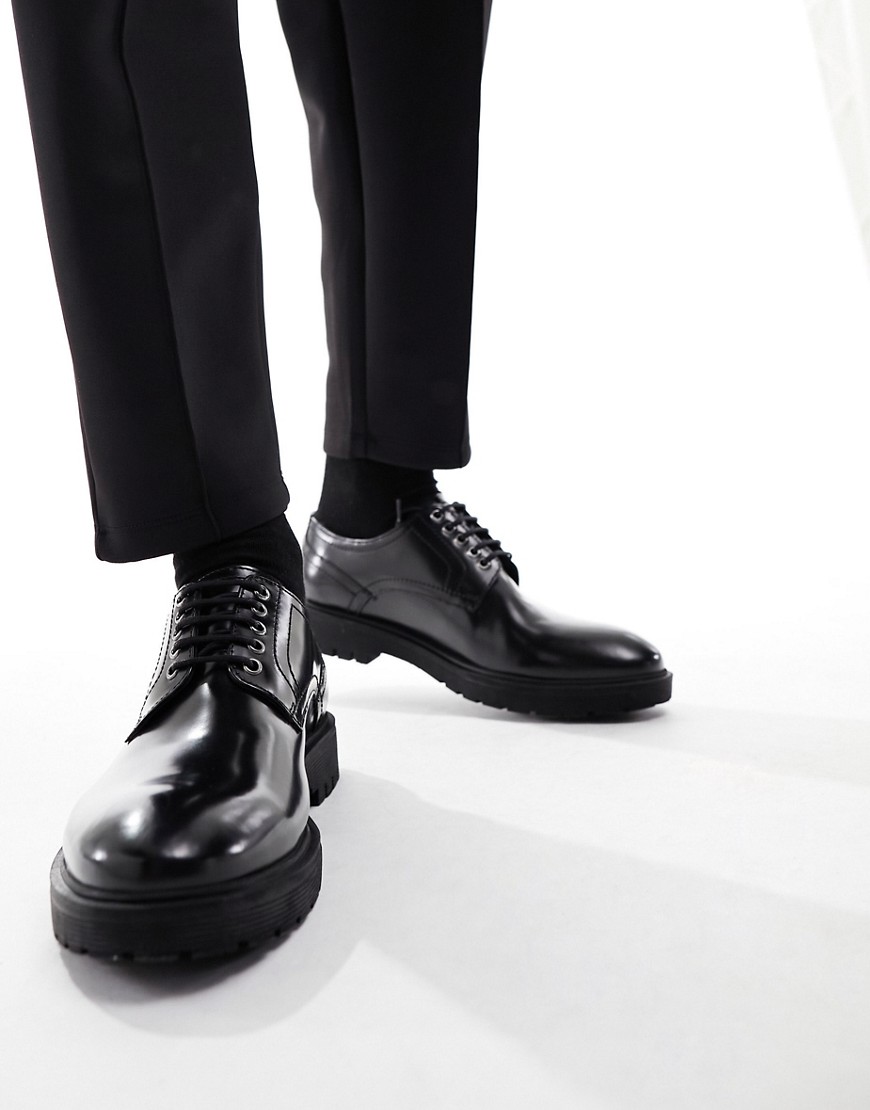 Dune chunky leather brogues in black patent