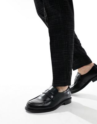 leather penny loafers in black