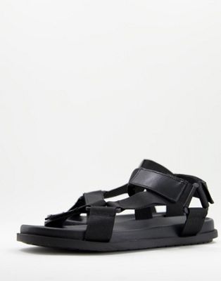 London flairss sporty sandals in black leather