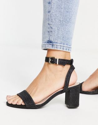 London Meye block heel two part sandals in black glitter