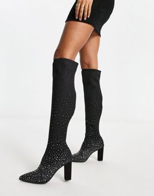 London pointed toe heeled knee boot in black