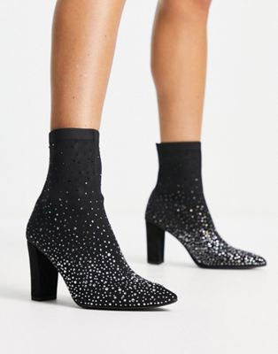 London pointed toe heeled sock boot in black