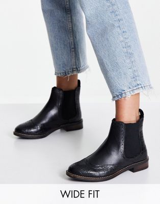 Dune London Wide Fit chelsea boots in black leather