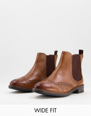 Dune London Wide Fit chelsea boots in tan leather