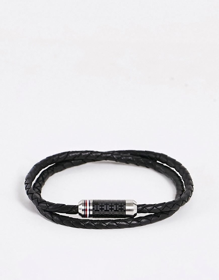 фото Двойной черный плетеный браслет из кожи tommy hilfiger