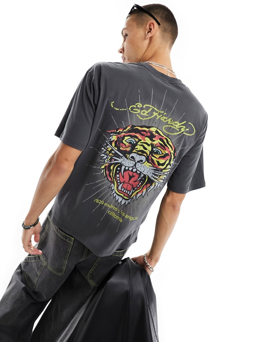Ed Hardy oversized t-shirt with tiger print-Grey