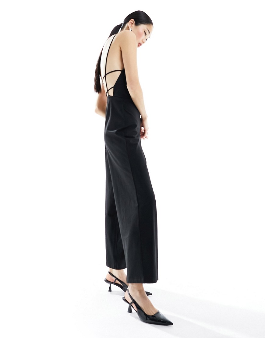 Edited backless strappy jumpsuit in black