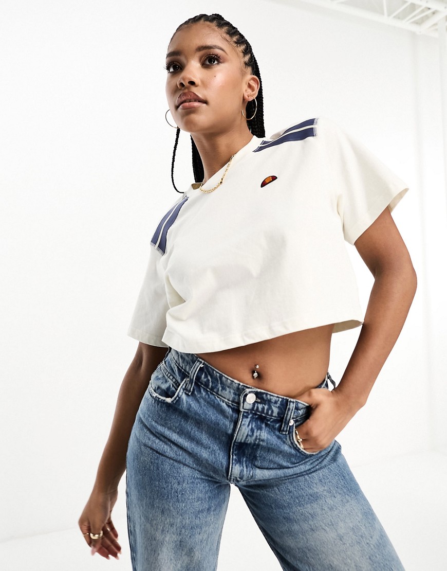 ellesse Iva Cropped T-Shirt in off white